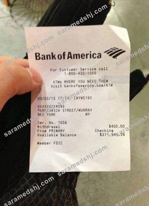 USA Bank of America payment slip